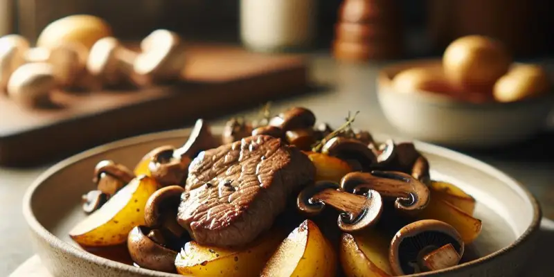 Sauté de veau aux champignons d'hiver et pommes de terre grenaille