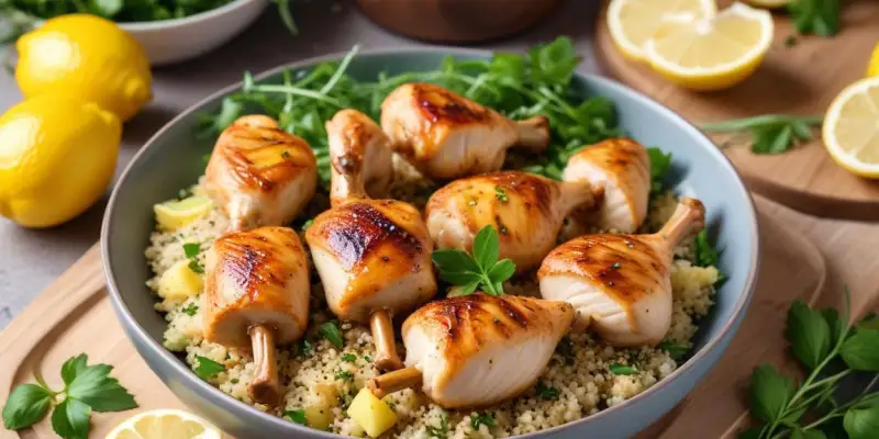 Brochettes de Poulet Mariné au Citron et Herbes, Salade de Quinoa
