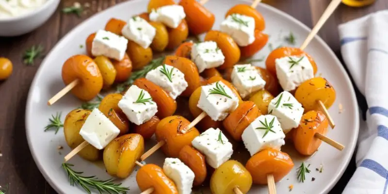 Brochettes de fenouil rôti et chèvre frais au miel