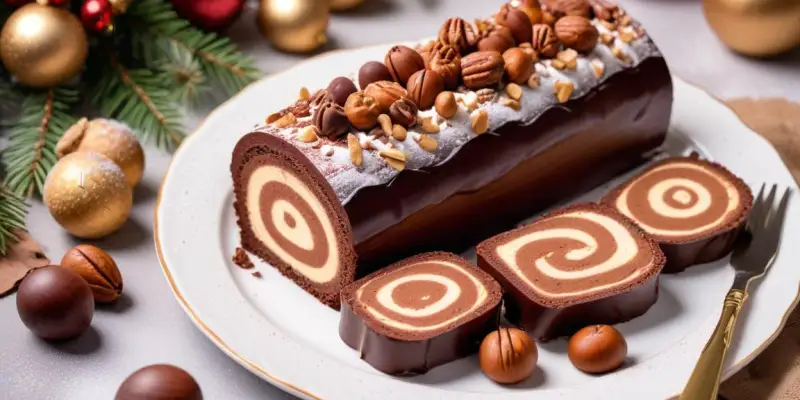 Bûche de Noël Moelleuse au Chocolat et à la Crème de Marrons