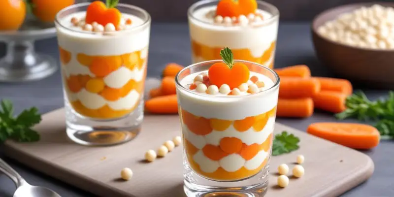 Verrine de mousse de pois cassés et carottes glacées