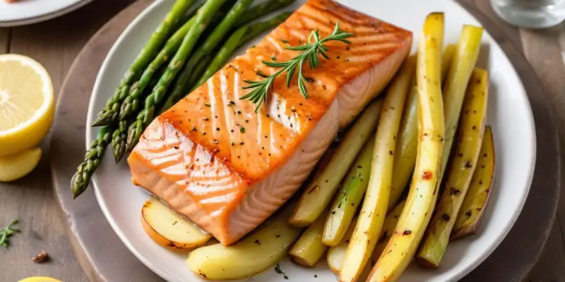 Saumon Grillé Printanier aux Asperges et Pommes de Terre Nouvelles