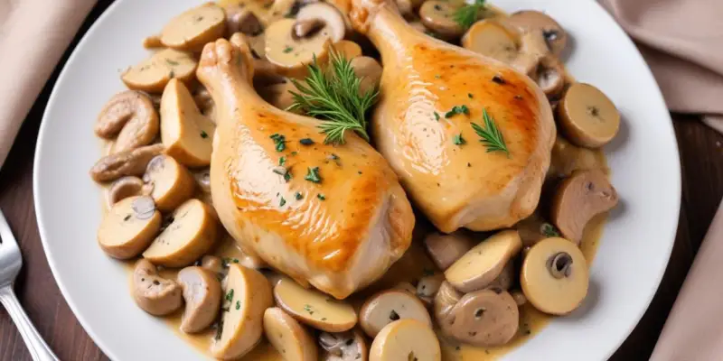 Cuisses de poulet à la crème et champignons frais