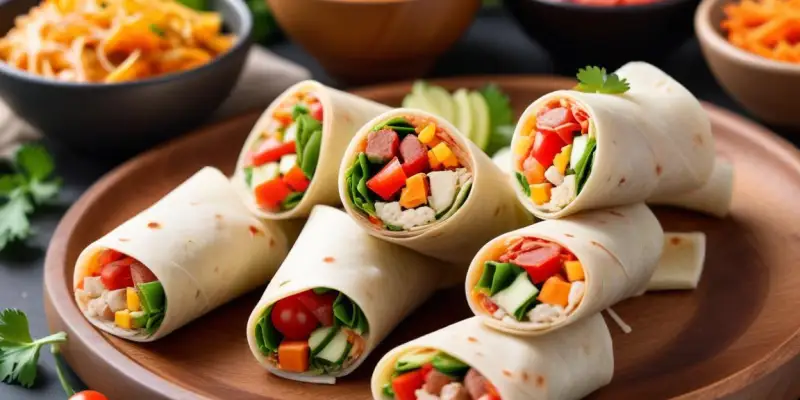 Bouchées de wrap roulé à la dinde et crudités