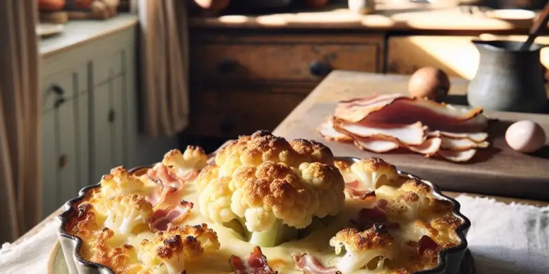 Gratin de chou-fleur au comté et lardons fumés