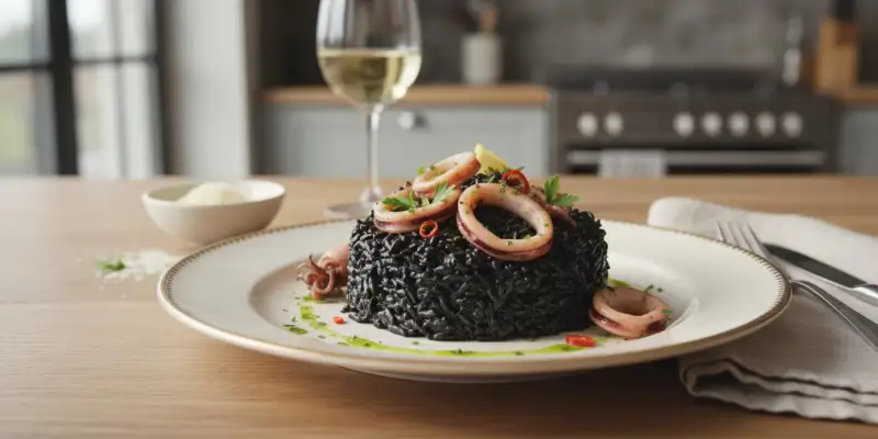 Risotto Noir à l'Encre de Seiche et Calamars