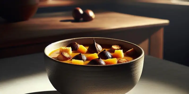 Soupe de potimarron aux châtaignes et croûtons