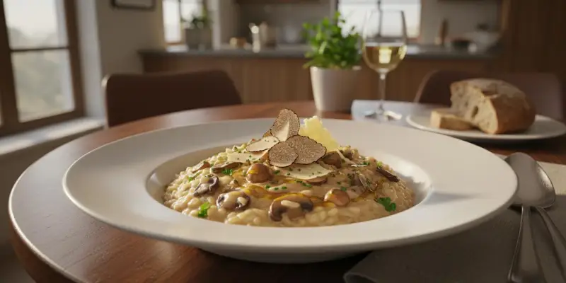 Risotto Crémeux aux Champignons des Bois et Huile de Truffe