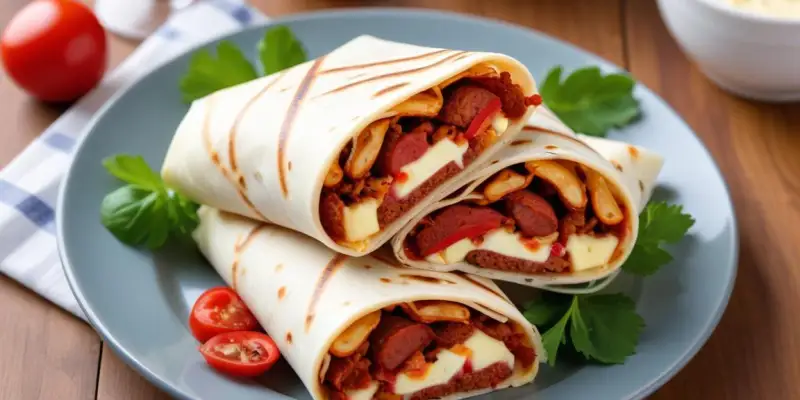 Wrap au Chorizo, Poivrons Grillés et Fromage Fondu