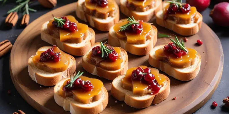 Toasts festifs au foie gras et chutney sur pain d'épices