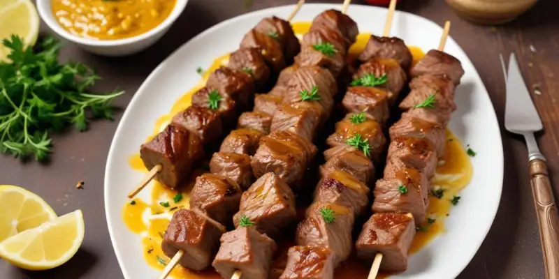 Brochettes d'agneau au cumin et yaourt grec citronné