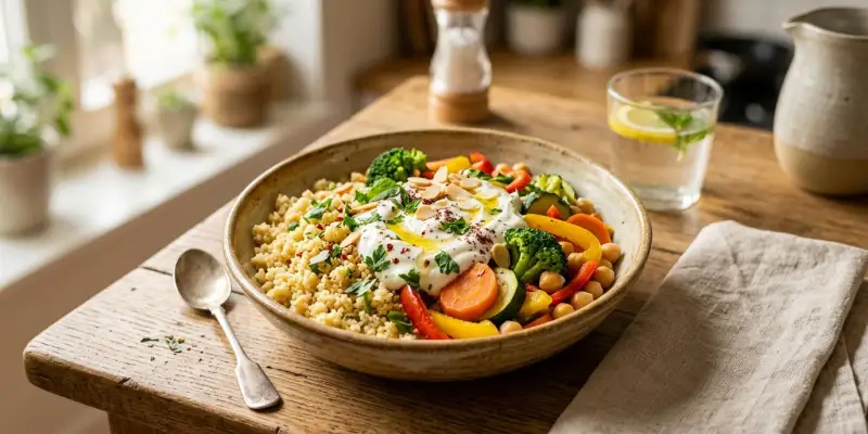Bol de Semoule aux Légumes Vapeur et Sauce Yaourt