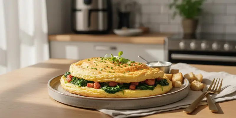 Omelette Aérienne aux Épinards et Lardons à l'Air Fryer