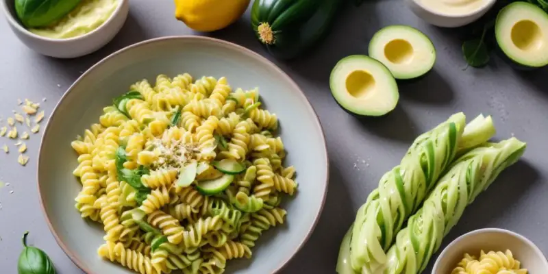 Fusilli de courgette et sa crème d'avocat au citron vert