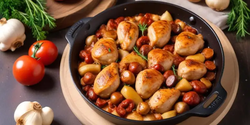 Sauté de Poulet au Chorizo et Champignons Crémés
