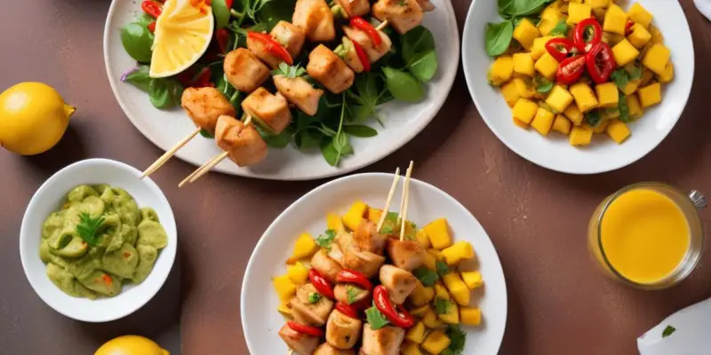 Fusion des Saveurs: Brochettes de Poulet Marinées à la Mangue et Coriandre avec une Touche de Piment d'Espelette