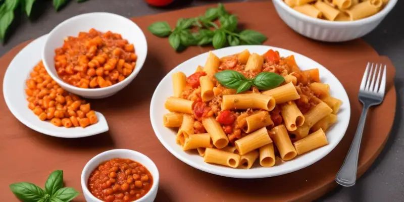 Mezzi Rigatoni aux Légumes, Sauce Tomate et Lentilles Corail