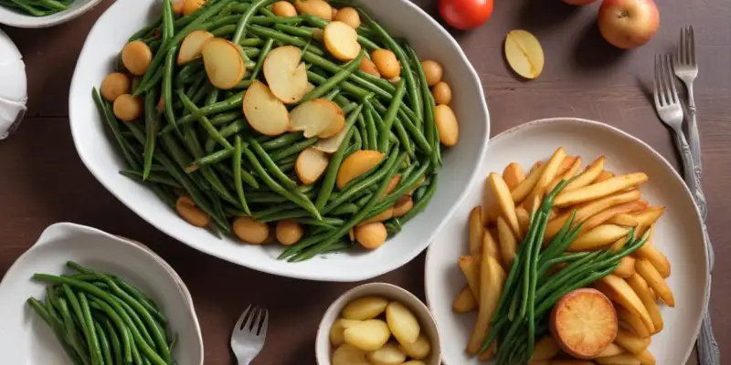 Truite au four, pommes de terre et haricots verts