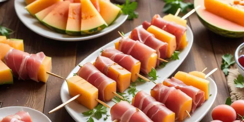 Brochettes de melon et jambon cru grillé