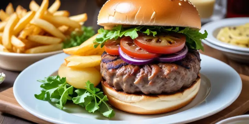 Burger maison au bleu d’Auvergne et confit d’oignons