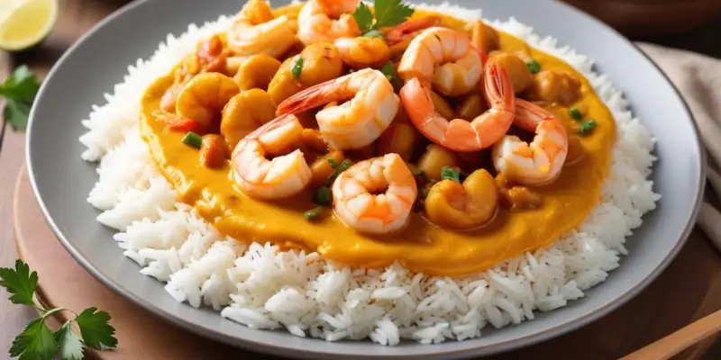 Riz sauté aux crevettes et curry