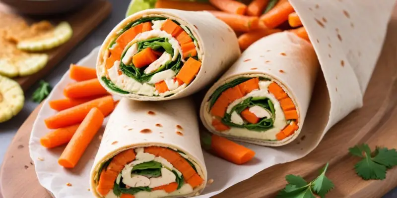 Wrap au Houmous, Carottes Râpées et Épinards Frais