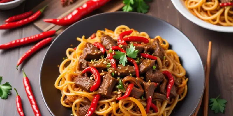 Boeuf Sauté aux Poivrons et Nouilles Chinoises