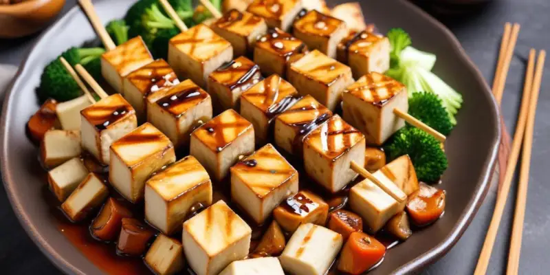 Brochettes de tofu et champignons sauce teriyaki