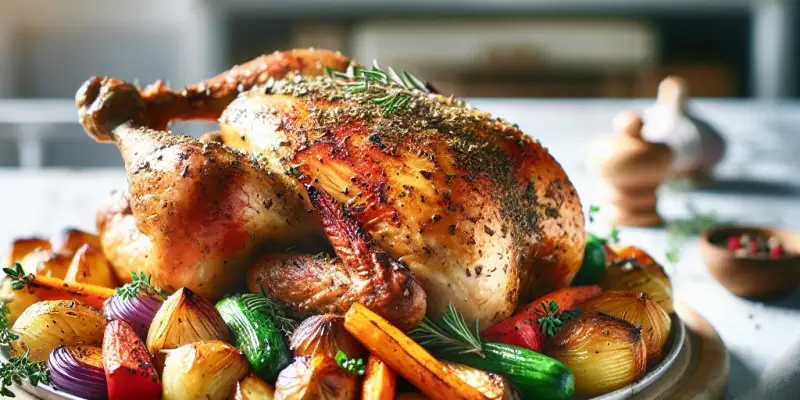 Poulet rôti aux herbes de Provence et légumes rôtis