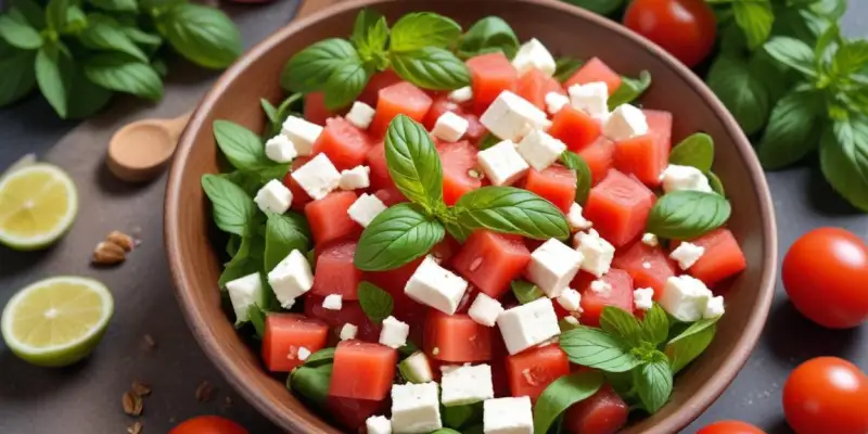 Salade d'été pastèque, feta et menthe