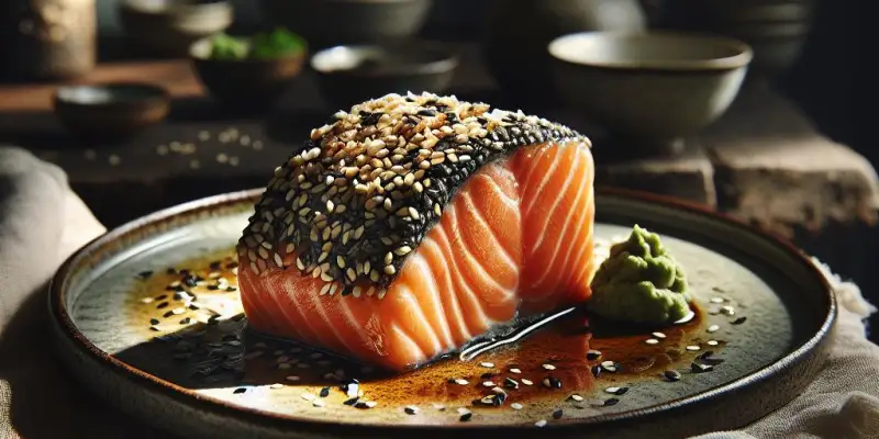 Filet de saumon en croûte de sésame et wasabi