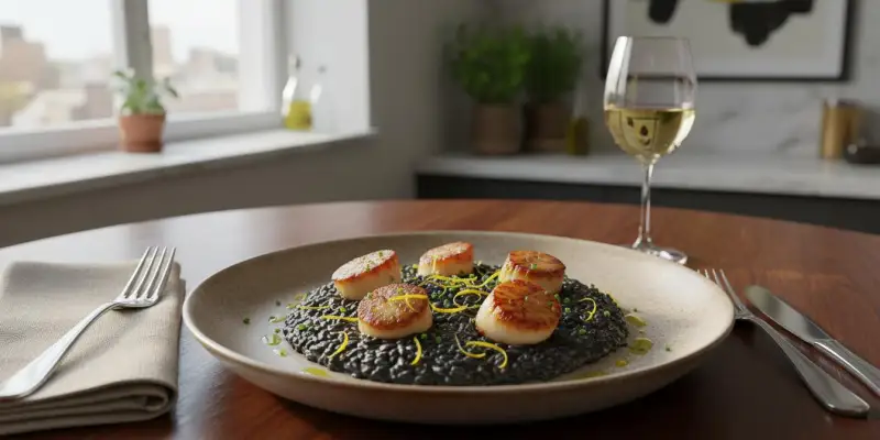 Risotto Noir aux Saint-Jacques et Zeste de Citron