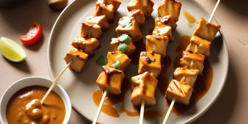 Brochettes de poulet satay à la sauce cacahuète