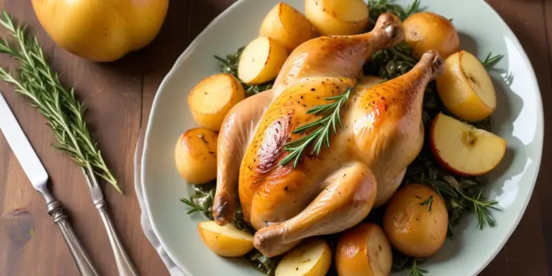 Poulet rôti aux herbes et pommes de terre grenaille