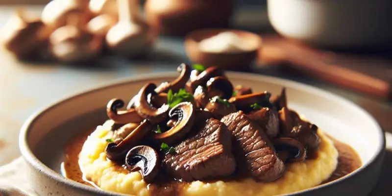 Sauté de veau aux champignons d'hiver et polenta crémeuse
