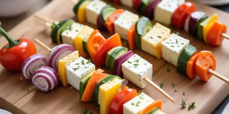 Brochettes de légumes printaniers au fromage de chèvre