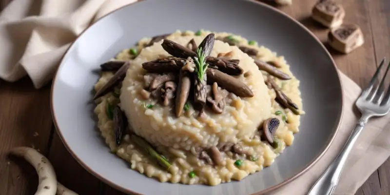 Risotto crémeux aux morilles et asperges sauvages