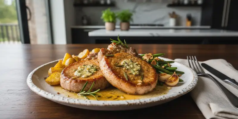 Côtes de porc au romarin et beurre d'ail