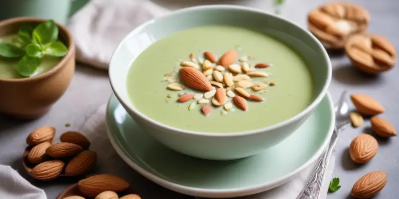 Velouté vert d'ortie et amandes fraîches