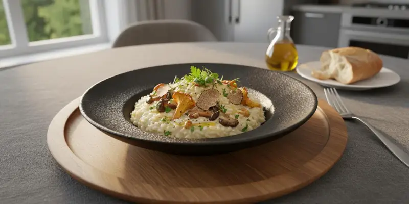 Risotto Binaire aux Champignons et Huile de Truffe