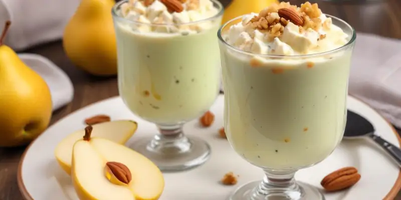 Verrine de mousse de roquefort, poire et noix