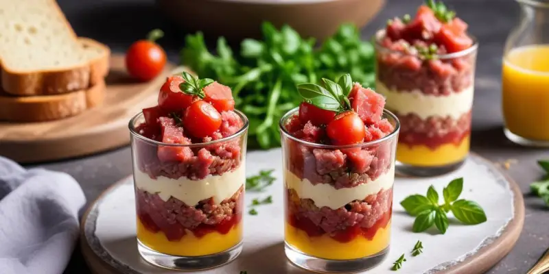 Verrine de tartare de bœuf aux câpres et parmesan