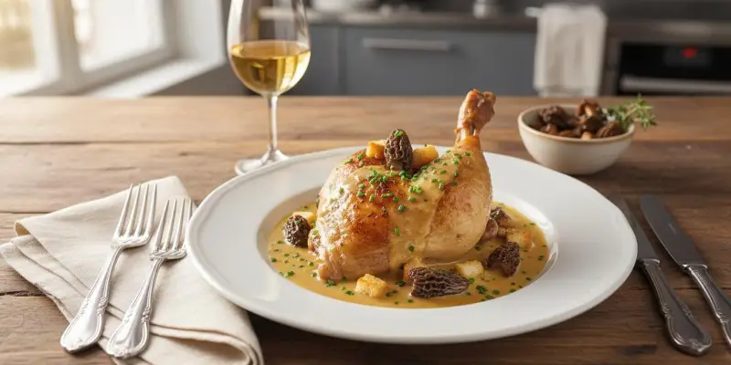 Chapon Festif au Vin de Paille et Morilles