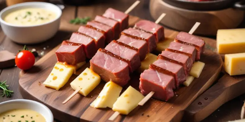 Brochettes de bœuf et fromage à raclette