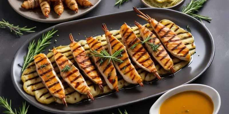 Insectes Balmain grillés avec sauce au beurre à l'ail et aux herbes