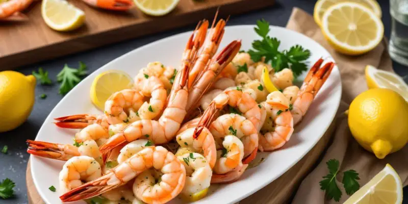 Brochettes de crevettes marinées à l’ail et citron