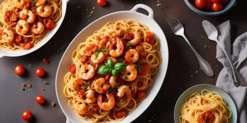 Spaghetti aux Crevettes et Chorizo pour 6 personnes