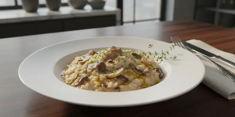 Risotto Crémeux aux Champignons des Bois et Huile de Truffe