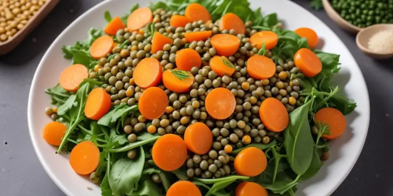 Salade de lentilles, carottes râpées et vinaigrette légère