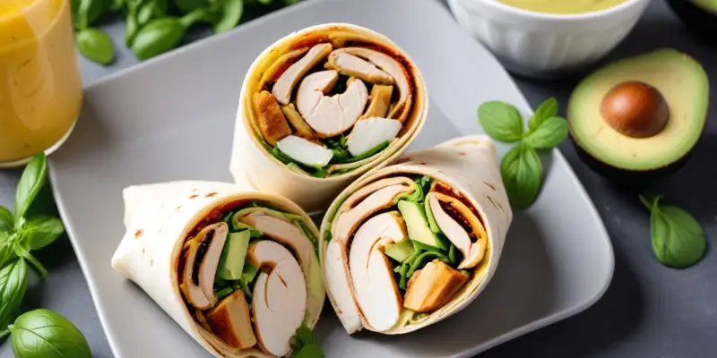 Wrap au poulet grillé, avocat et sauce yaourt-menthe